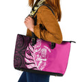New Zealand Silver Fern Rugby Custom Leather Tote Bag All Black Maori Pattern Pink - Aussie Hoodie