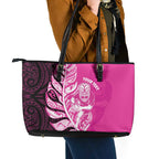New Zealand Silver Fern Rugby Custom Leather Tote Bag All Black Maori Pattern Pink - Aussie Hoodie