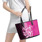New Zealand Silver Fern Rugby Custom Leather Tote Bag All Black Maori Pattern Pink - Aussie Hoodie