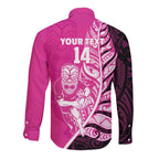 New Zealand Silver Fern Rugby Custom Long Sleeve Button Shirt All Black Maori Pattern Pink - Aussie Hoodie