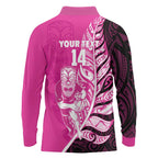 New Zealand Silver Fern Rugby Custom Long Sleeve Polo Shirt All Black Maori Pattern Pink - Aussie Hoodie