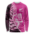 New Zealand Silver Fern Rugby Custom Long Sleeve Shirt All Black Maori Pattern Pink - Aussie Hoodie