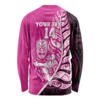New Zealand Silver Fern Rugby Custom Long Sleeve Shirt All Black Maori Pattern Pink - Aussie Hoodie
