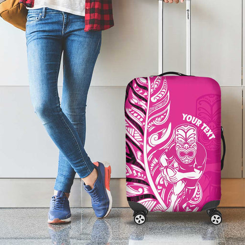New Zealand Silver Fern Rugby Custom Luggage Cover All Black Maori Pattern Pink - Aussie Hoodie