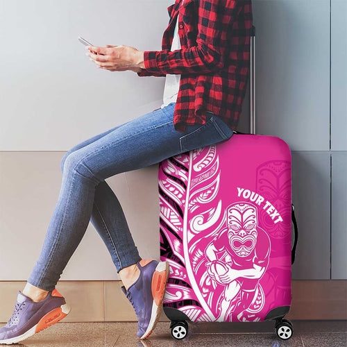 New Zealand Silver Fern Rugby Custom Luggage Cover All Black Maori Pattern Pink - Aussie Hoodie