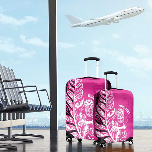 New Zealand Silver Fern Rugby Custom Luggage Cover All Black Maori Pattern Pink - Aussie Hoodie