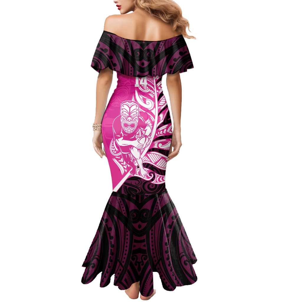 New Zealand Silver Fern Rugby Custom Mermaid Dress All Black Maori Pattern Pink - Aussie Hoodie