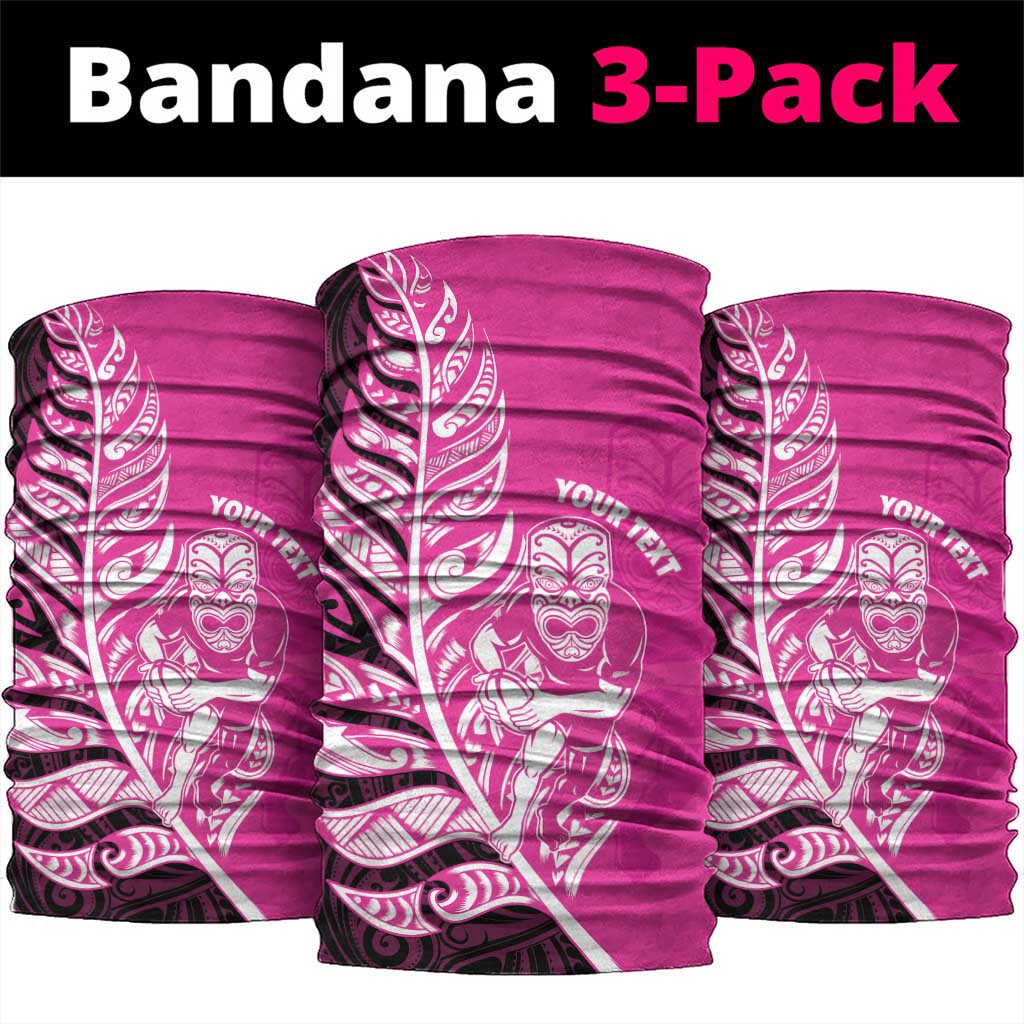 New Zealand Silver Fern Rugby Custom Neck Gaiter All Black Maori Pattern Pink - Aussie Hoodie