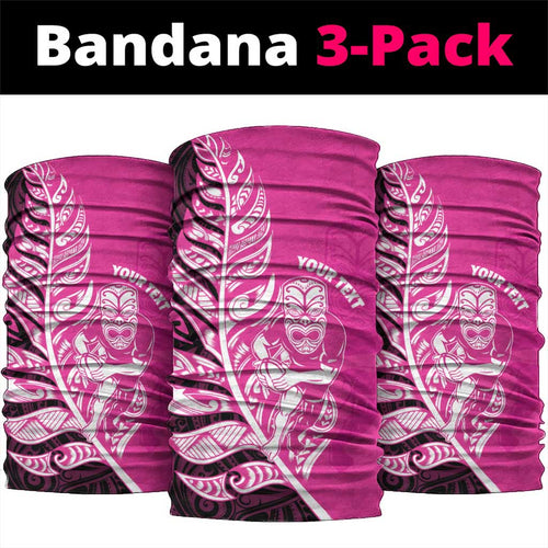 New Zealand Silver Fern Rugby Custom Neck Gaiter All Black Maori Pattern Pink - Aussie Hoodie