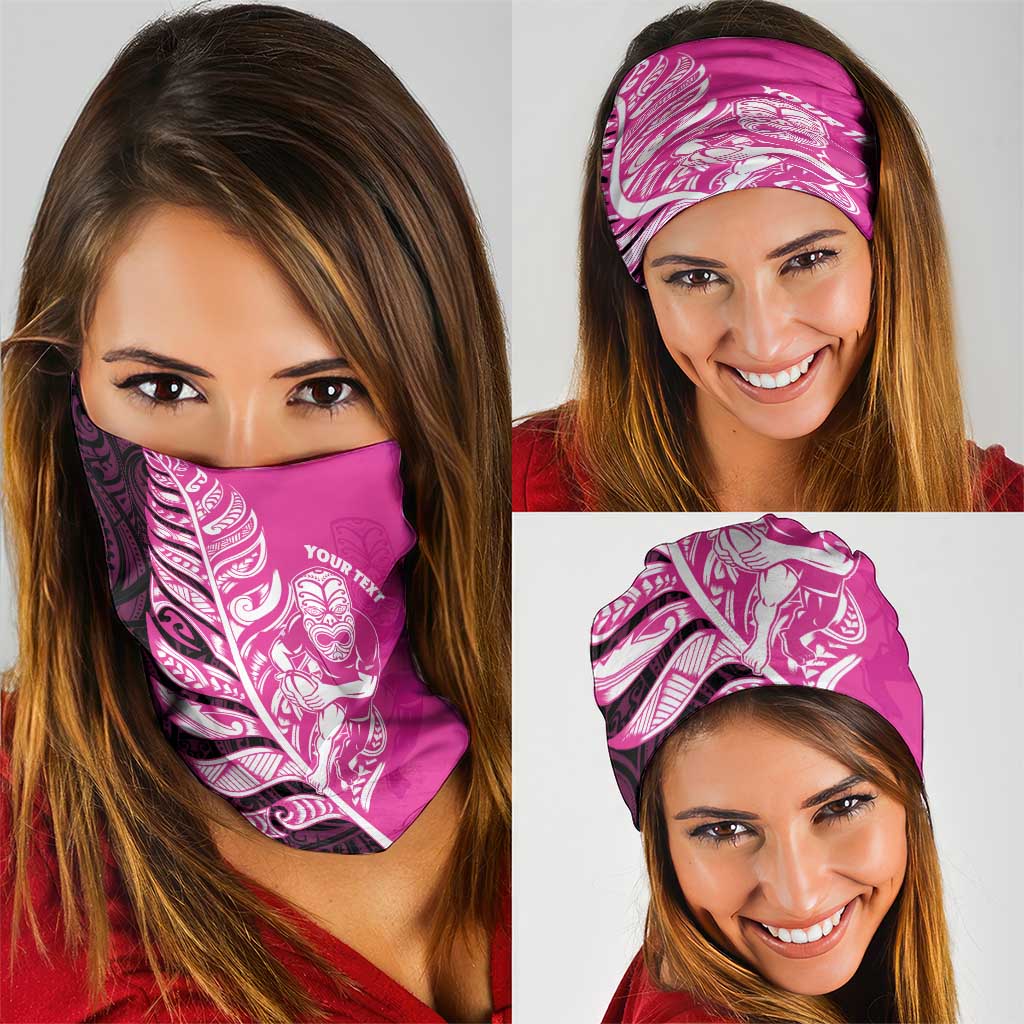 New Zealand Silver Fern Rugby Custom Neck Gaiter All Black Maori Pattern Pink - Aussie Hoodie