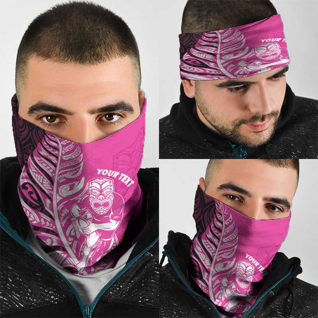 New Zealand Silver Fern Rugby Custom Neck Gaiter All Black Maori Pattern Pink - Aussie Hoodie