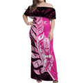 New Zealand Silver Fern Rugby Custom Off Shoulder Maxi Dress All Black Maori Pattern Pink - Aussie Hoodie