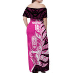New Zealand Silver Fern Rugby Custom Off Shoulder Maxi Dress All Black Maori Pattern Pink - Aussie Hoodie
