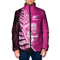 New Zealand Silver Fern Rugby Custom Padded Jacket All Black Maori Pattern Pink - Aussie Hoodie