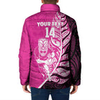 New Zealand Silver Fern Rugby Custom Padded Jacket All Black Maori Pattern Pink - Aussie Hoodie