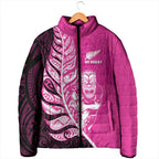 New Zealand Silver Fern Rugby Custom Padded Jacket All Black Maori Pattern Pink - Aussie Hoodie