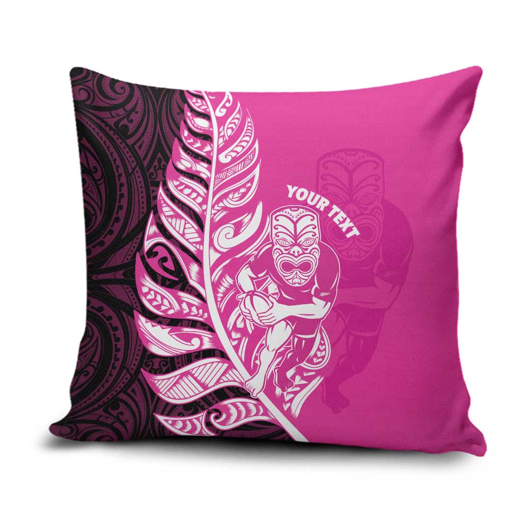 New Zealand Silver Fern Rugby Custom Pillow Cover All Black Maori Pattern Pink - Aussie Hoodie
