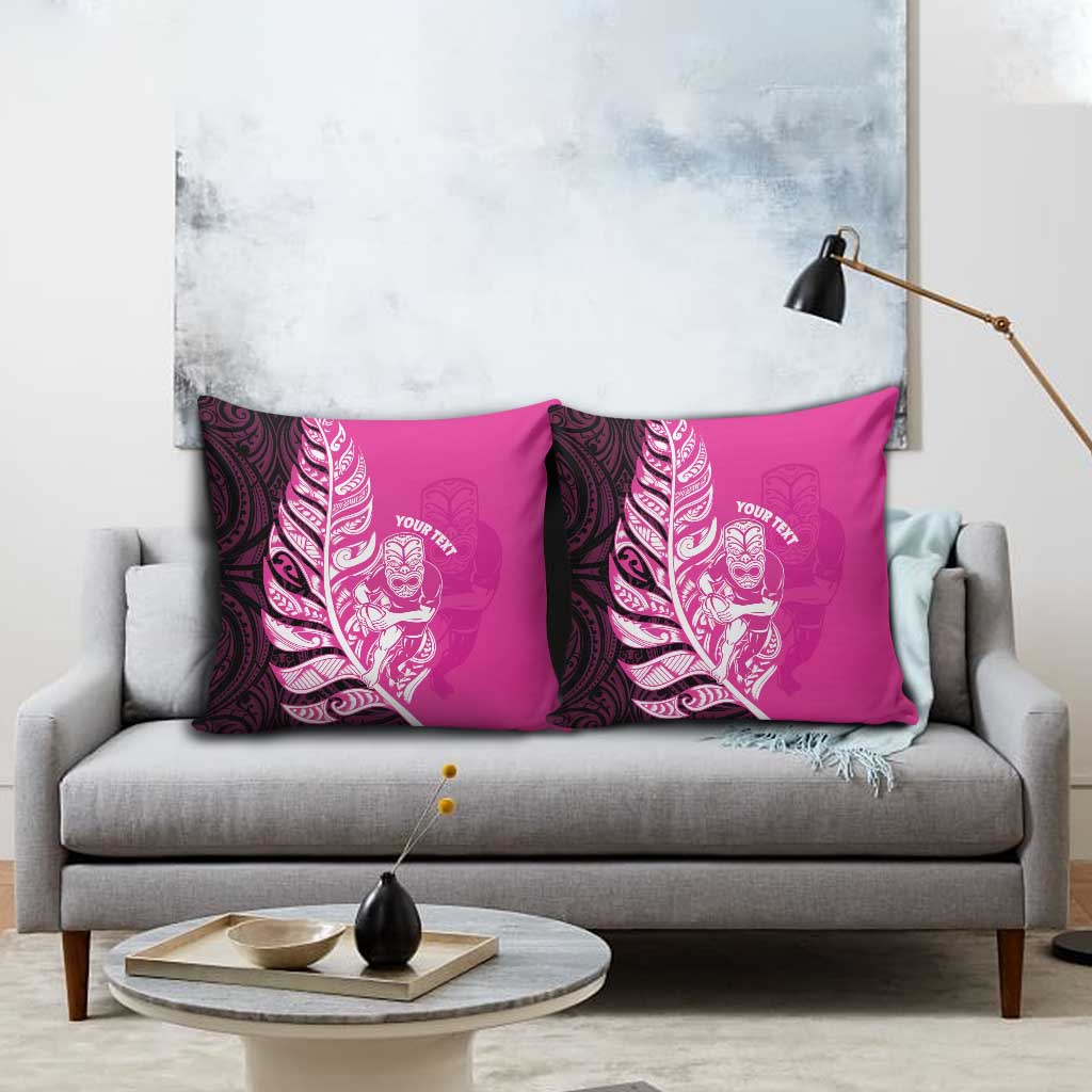 New Zealand Silver Fern Rugby Custom Pillow Cover All Black Maori Pattern Pink - Aussie Hoodie