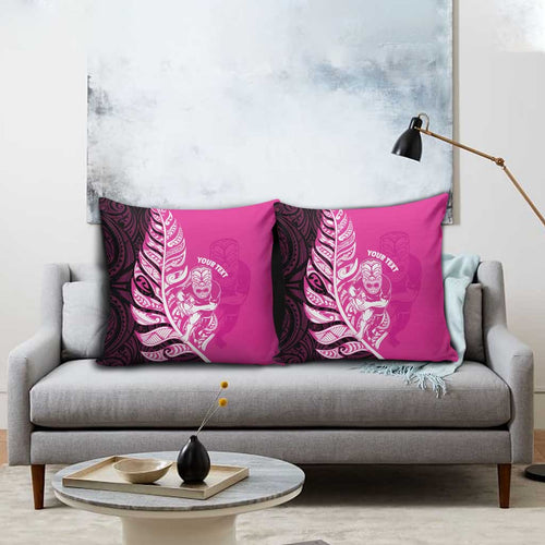 New Zealand Silver Fern Rugby Custom Pillow Cover All Black Maori Pattern Pink - Aussie Hoodie