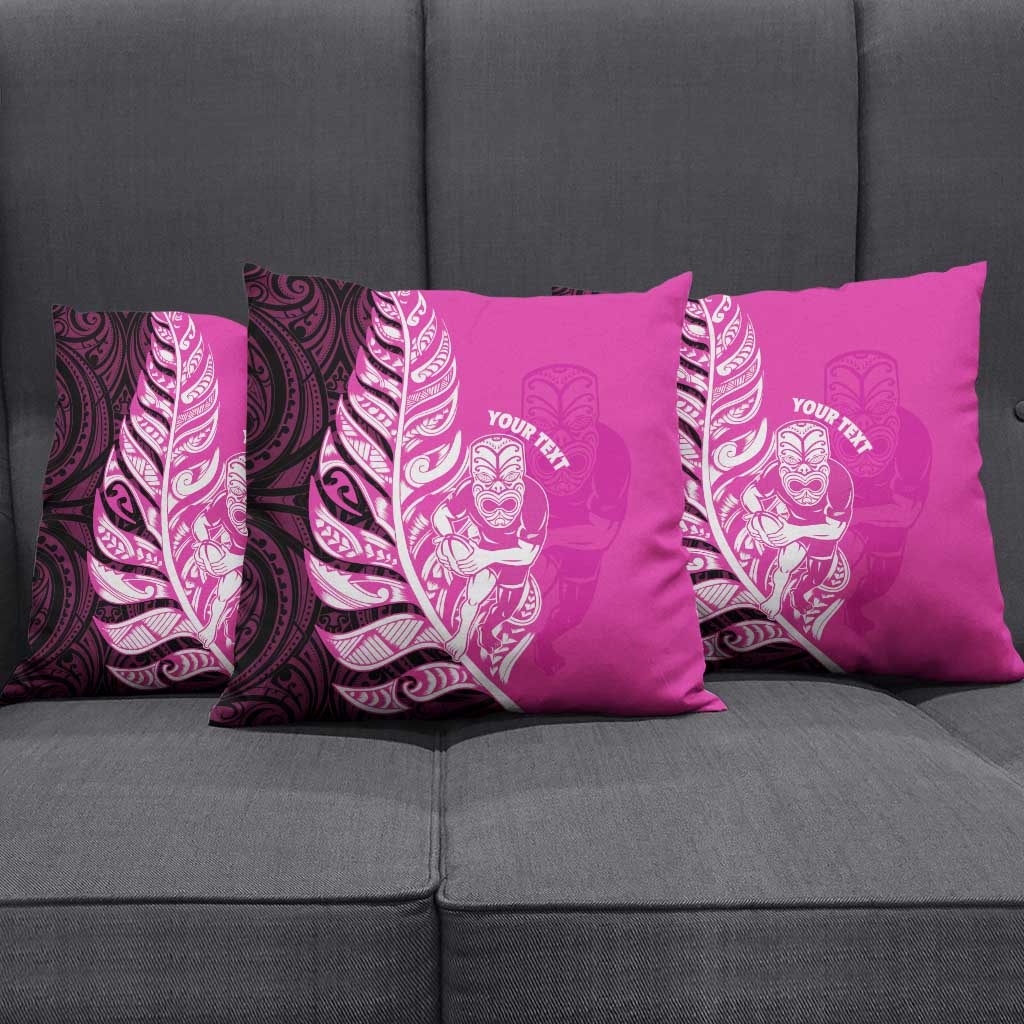 New Zealand Silver Fern Rugby Custom Pillow Cover All Black Maori Pattern Pink - Aussie Hoodie