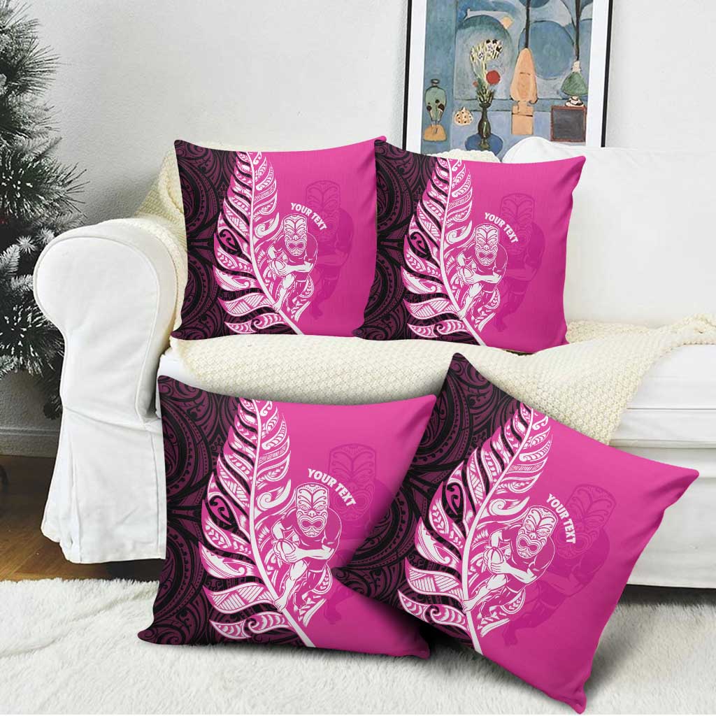 New Zealand Silver Fern Rugby Custom Pillow Cover All Black Maori Pattern Pink - Aussie Hoodie