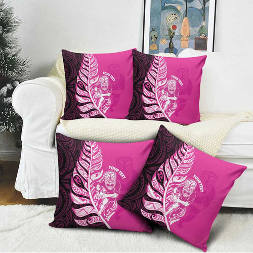 New Zealand Silver Fern Rugby Custom Pillow Cover All Black Maori Pattern Pink - Aussie Hoodie