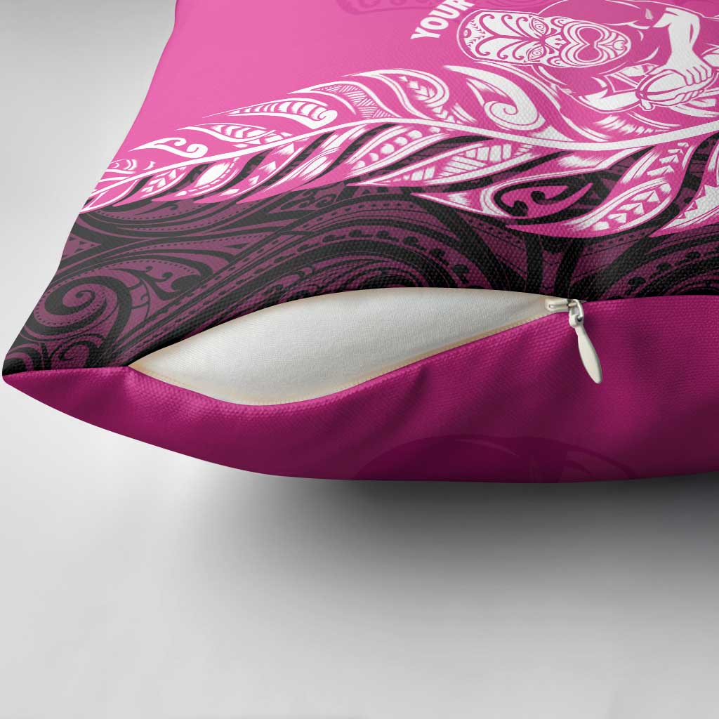 New Zealand Silver Fern Rugby Custom Pillow Cover All Black Maori Pattern Pink - Aussie Hoodie
