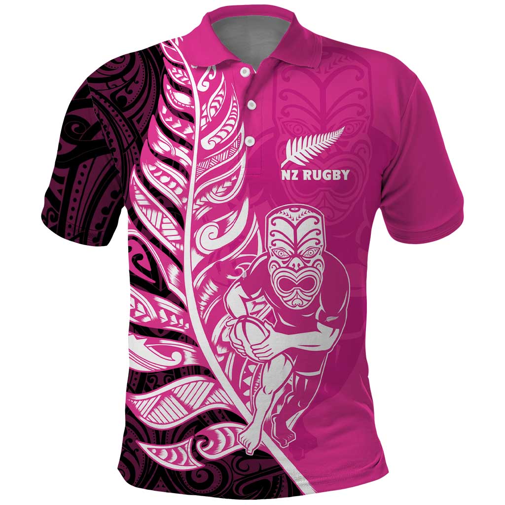 New Zealand Silver Fern Rugby Custom Polo Shirt All Black Maori Pattern Pink - Aussie Hoodie