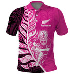 New Zealand Silver Fern Rugby Custom Polo Shirt All Black Maori Pattern Pink - Aussie Hoodie