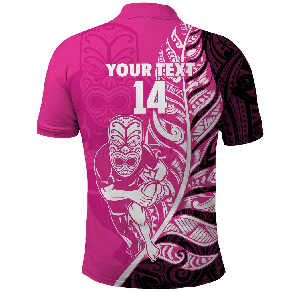 New Zealand Silver Fern Rugby Custom Polo Shirt All Black Maori Pattern Pink - Aussie Hoodie