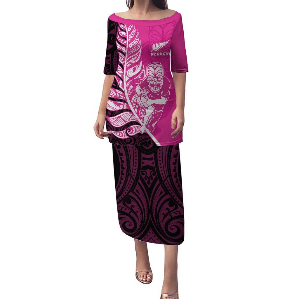 New Zealand Silver Fern Rugby Custom Puletasi All Black Maori Pattern Pink - Aussie Hoodie