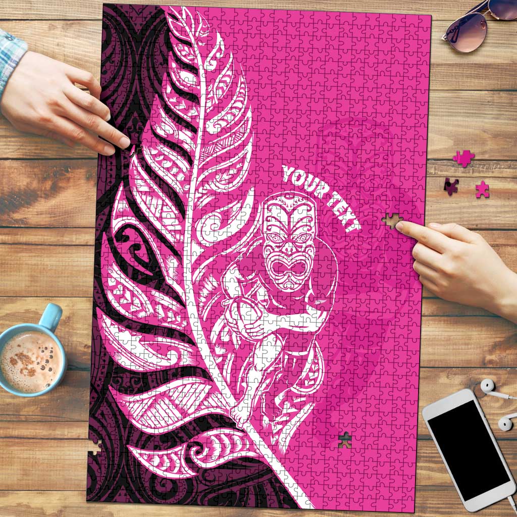 New Zealand Silver Fern Rugby Custom Puzzle All Black Maori Pattern Pink - Aussie Hoodie