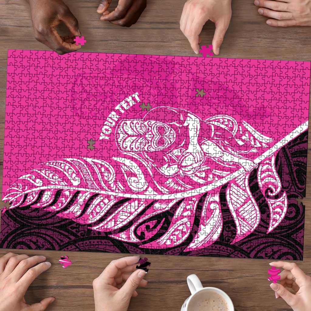 New Zealand Silver Fern Rugby Custom Puzzle All Black Maori Pattern Pink - Aussie Hoodie