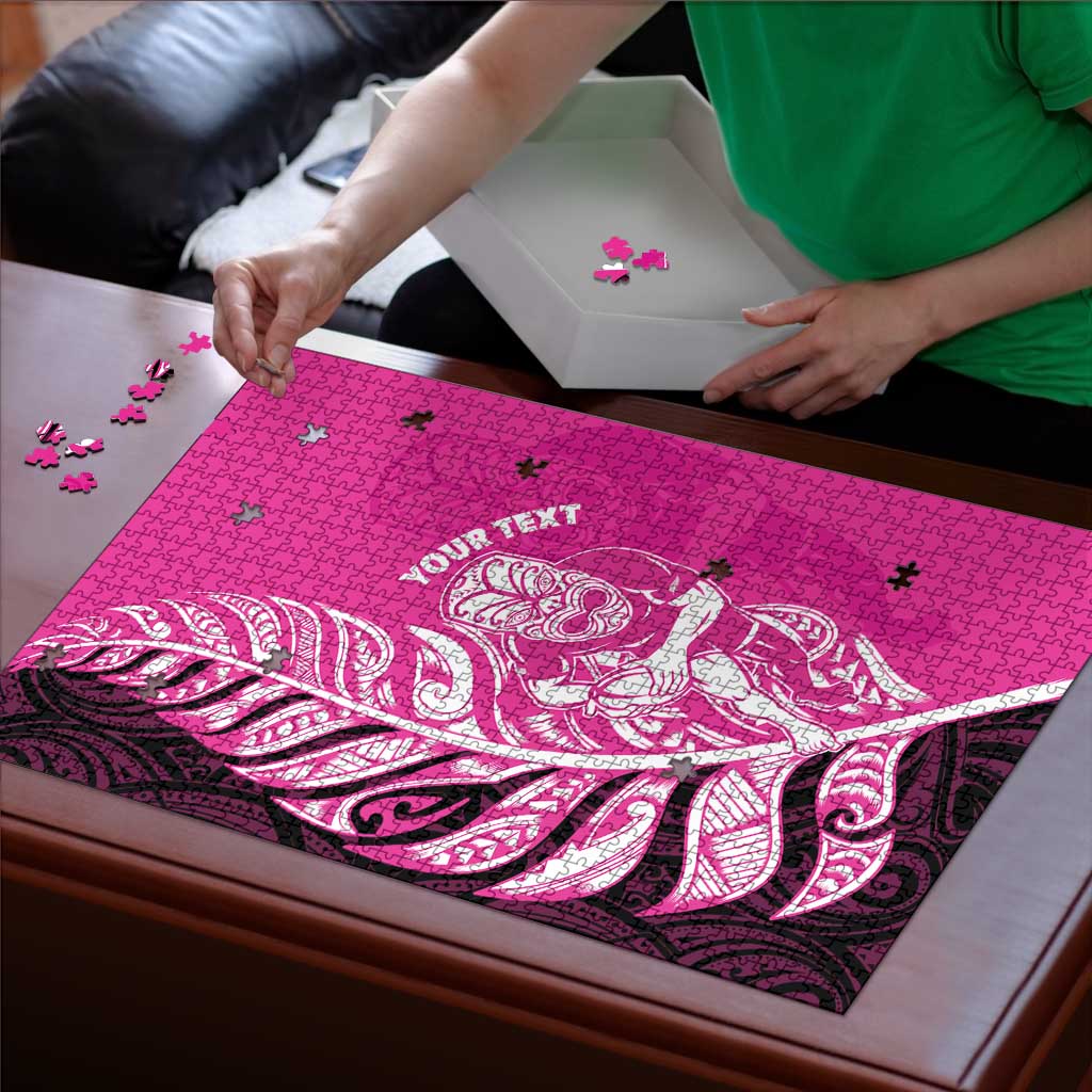 New Zealand Silver Fern Rugby Custom Puzzle All Black Maori Pattern Pink - Aussie Hoodie