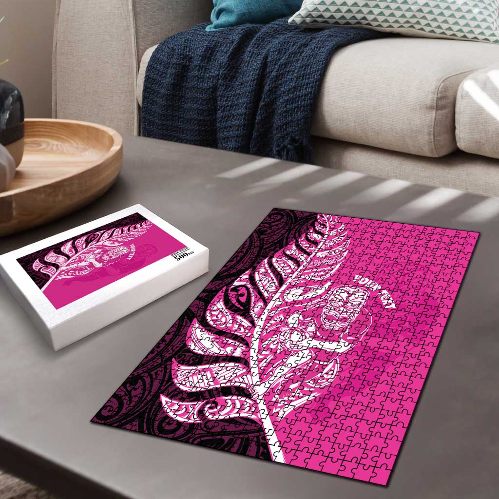 New Zealand Silver Fern Rugby Custom Puzzle All Black Maori Pattern Pink - Aussie Hoodie