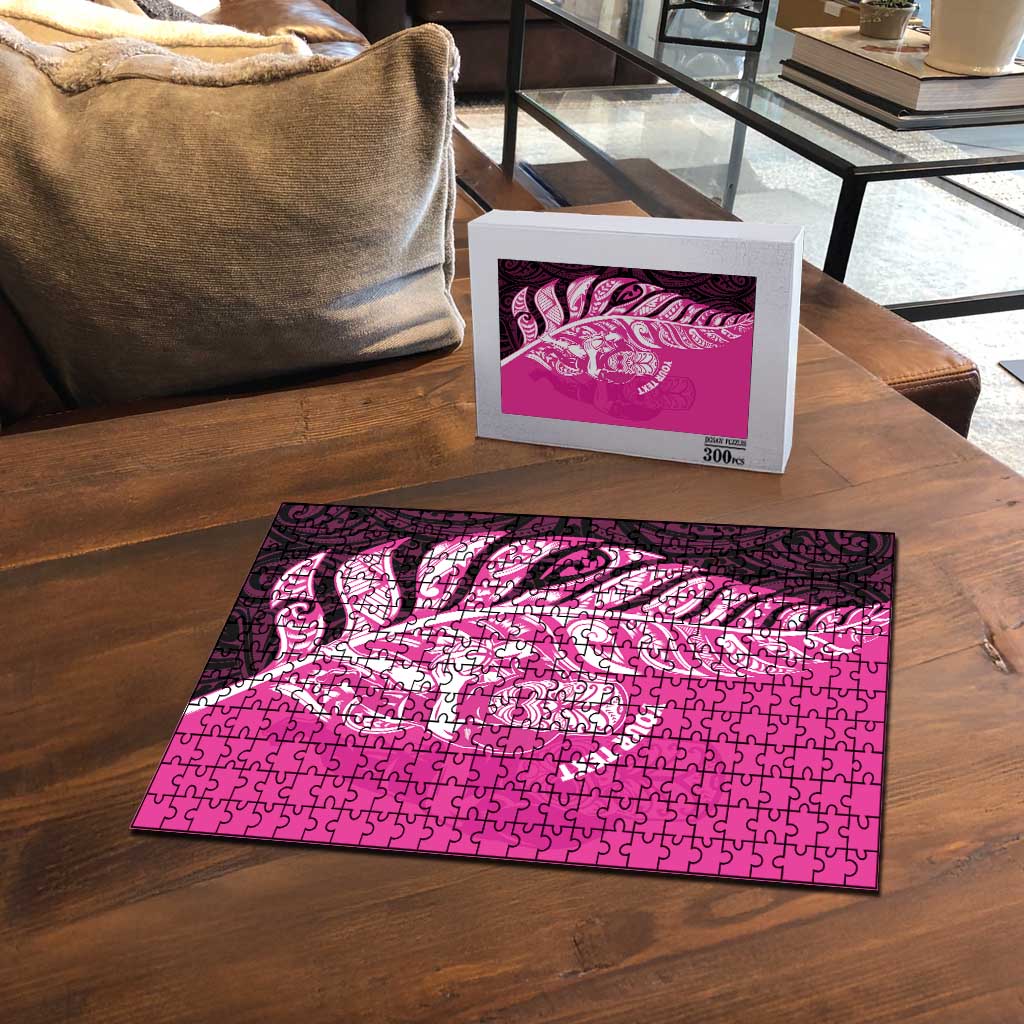 New Zealand Silver Fern Rugby Custom Puzzle All Black Maori Pattern Pink - Aussie Hoodie