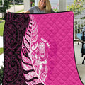 New Zealand Silver Fern Rugby Custom Quilt All Black Maori Pattern Pink - Aussie Hoodie