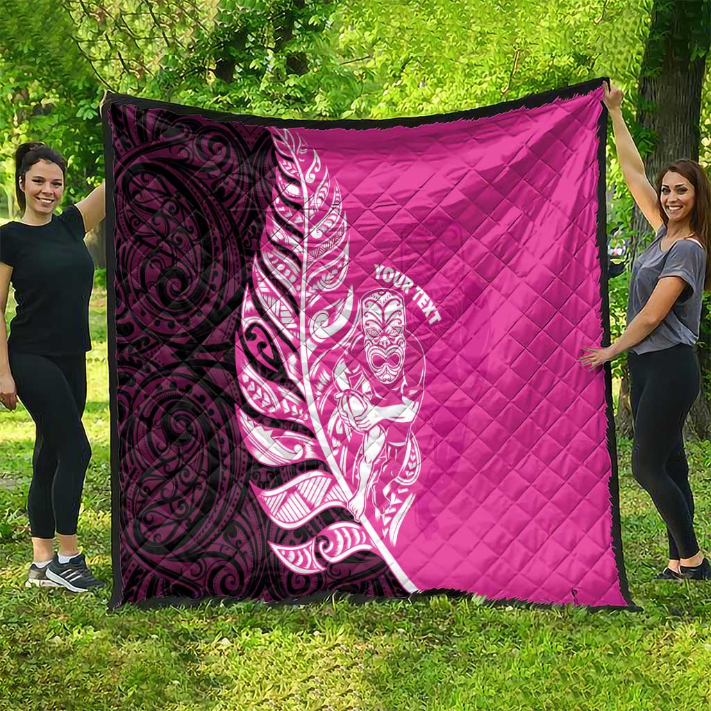 New Zealand Silver Fern Rugby Custom Quilt All Black Maori Pattern Pink - Aussie Hoodie