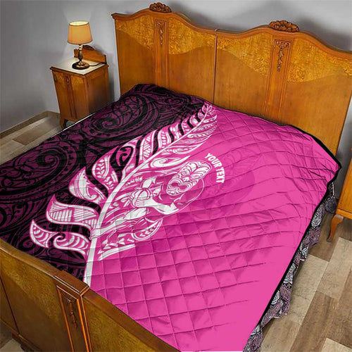 New Zealand Silver Fern Rugby Custom Quilt All Black Maori Pattern Pink - Aussie Hoodie