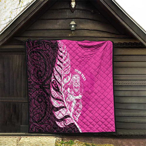 New Zealand Silver Fern Rugby Custom Quilt All Black Maori Pattern Pink - Aussie Hoodie