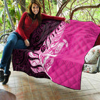 New Zealand Silver Fern Rugby Custom Quilt All Black Maori Pattern Pink - Aussie Hoodie