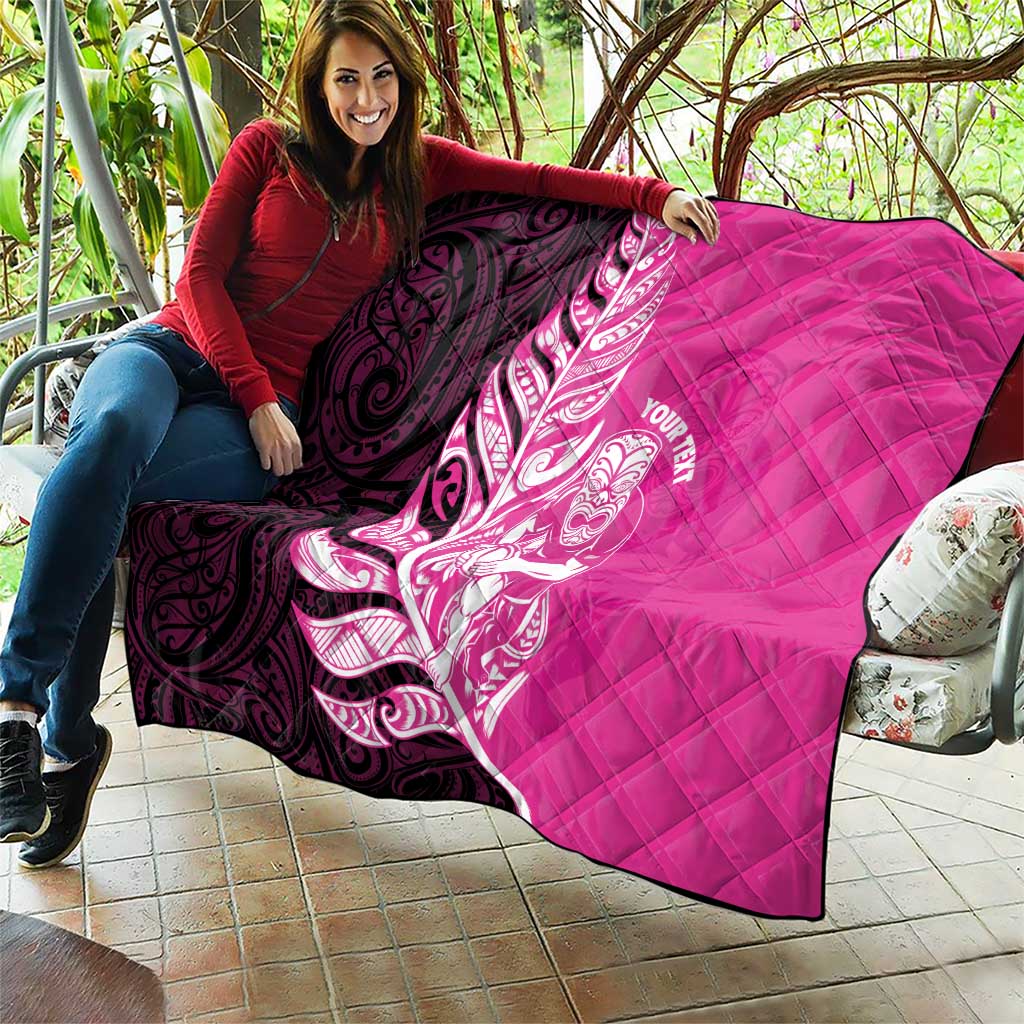 New Zealand Silver Fern Rugby Custom Quilt All Black Maori Pattern Pink - Aussie Hoodie
