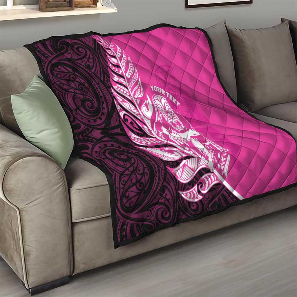 New Zealand Silver Fern Rugby Custom Quilt All Black Maori Pattern Pink - Aussie Hoodie
