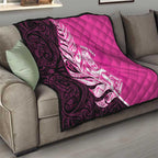 New Zealand Silver Fern Rugby Custom Quilt All Black Maori Pattern Pink - Aussie Hoodie