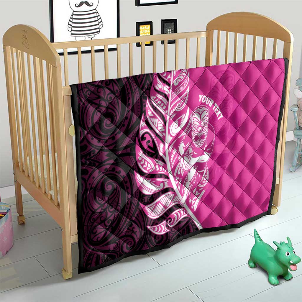New Zealand Silver Fern Rugby Custom Quilt All Black Maori Pattern Pink - Aussie Hoodie