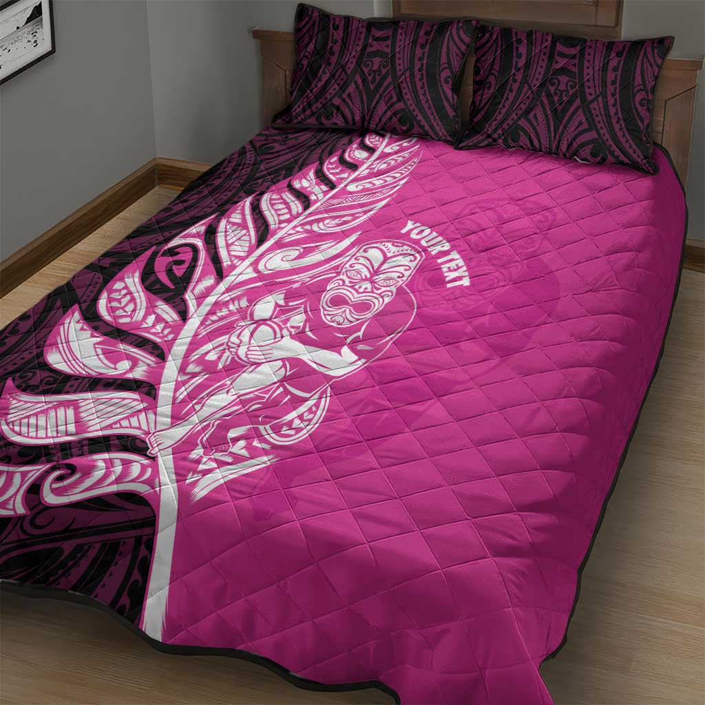 New Zealand Silver Fern Rugby Custom Quilt Bed Set All Black Maori Pattern Pink - Aussie Hoodie
