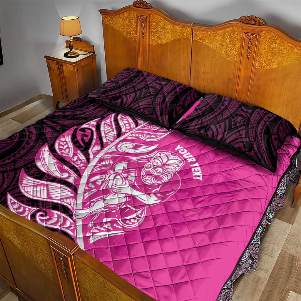 New Zealand Silver Fern Rugby Custom Quilt Bed Set All Black Maori Pattern Pink - Aussie Hoodie