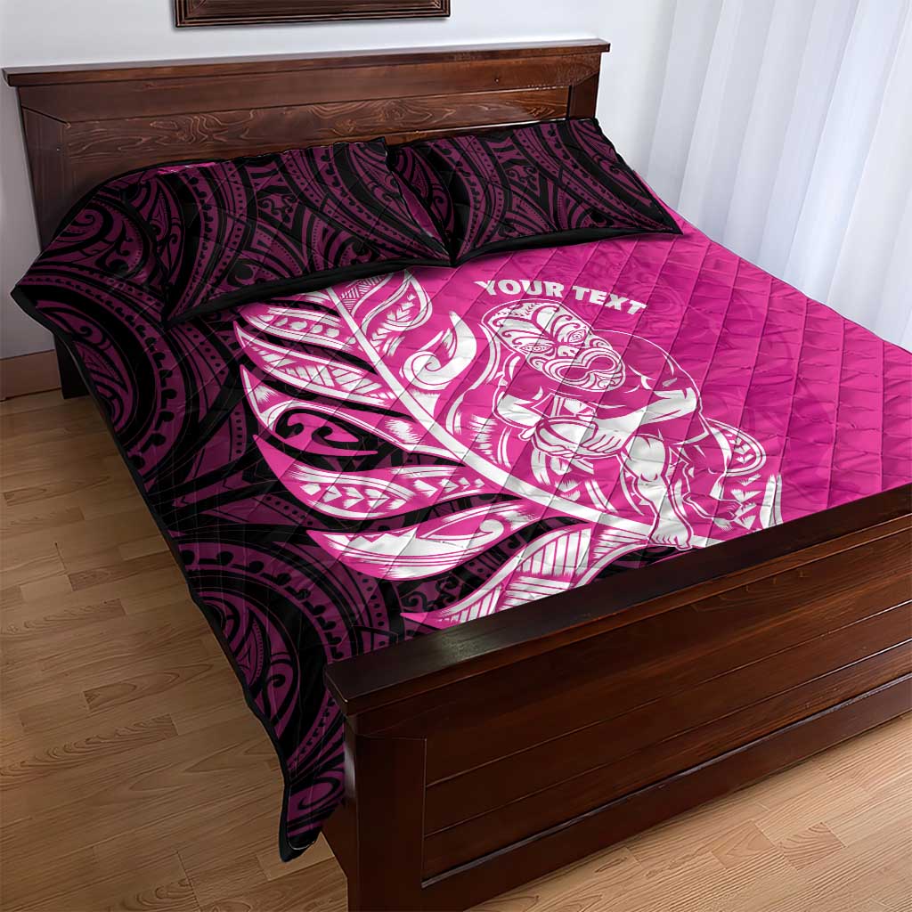 New Zealand Silver Fern Rugby Custom Quilt Bed Set All Black Maori Pattern Pink - Aussie Hoodie