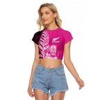 New Zealand Silver Fern Rugby Custom Raglan Cropped T Shirt All Black Maori Pattern Pink - Aussie Hoodie