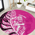 New Zealand Silver Fern Rugby Custom Round Carpet All Black Maori Pattern Pink - Aussie Hoodie
